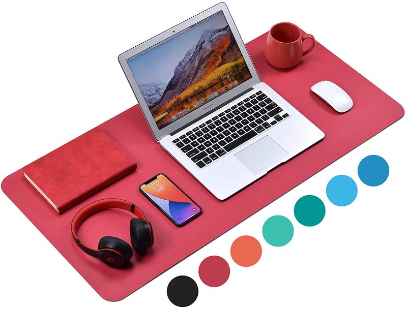 Photo 1 of Non-Slip Desk Pad (35.4 x 17"), Waterproof Mouse Pad, PU Leather Desk Mat, Office Desk Cover Protector, Desk Writing Mat for Office/Home/Work/Cubicle (Lvory Red)
