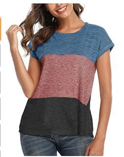 Photo 1 of Binshre Womens Color Block Short Sleeve T-Shirt Casual Summer Round Neck Loose Tunic Tops LARGE
