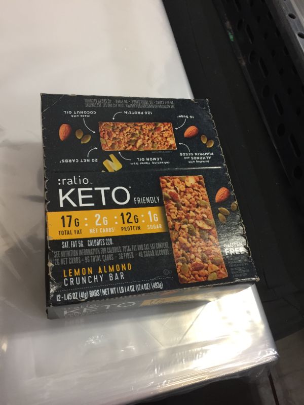 Photo 1 of : Keto Ratio - Gluten Free Lemon Almond Crunch Bar, 1.45 oz, 12 ct EXPIRES 10/24/2021
