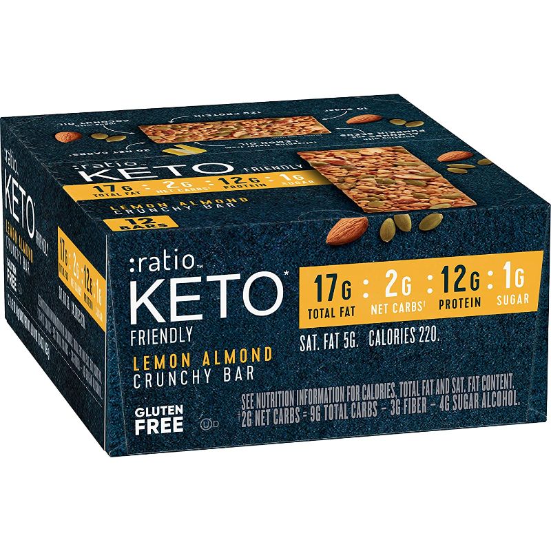 Photo 1 of : Keto Ratio - Gluten Free Lemon Almond Crunch Bar, 1.45 oz, 12 ct EXPIRES 10/24/2021

