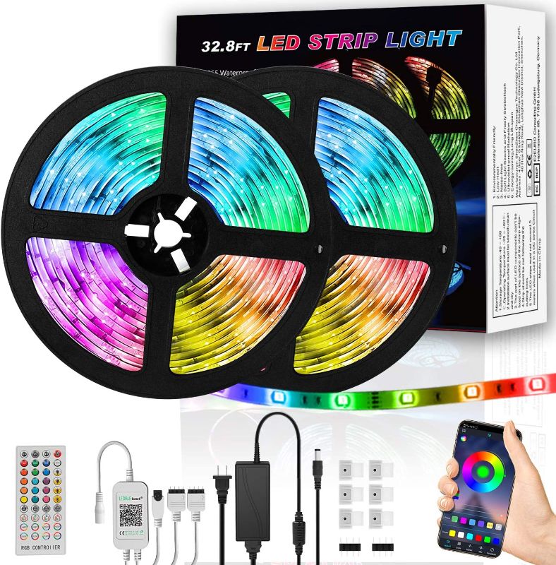 Photo 1 of 32.8ft TINMIU LED Strip Light, LED Strip with App Control via Bluetooth, Music Sync, Sensitive Built-in Microphone, 44-Key Remote Control, 5050 RGB Multi-Color Strip Lights for Bedroom, Kitchen and More
