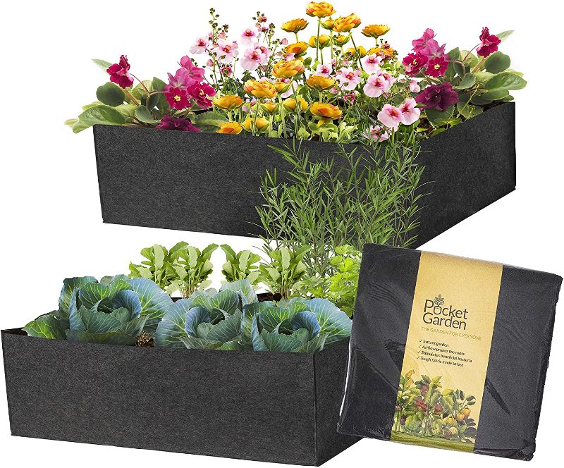 Photo 1 of 2 Pack x Extra Tough Large 63G Fabric Raised Bed Grow Bag Planter - 3 x 3 Feet Square Felt Container Nonwoven Materials, Perfect For Growing Plants, Flower Vegetable - Small Space, Balcony, Court Yard
