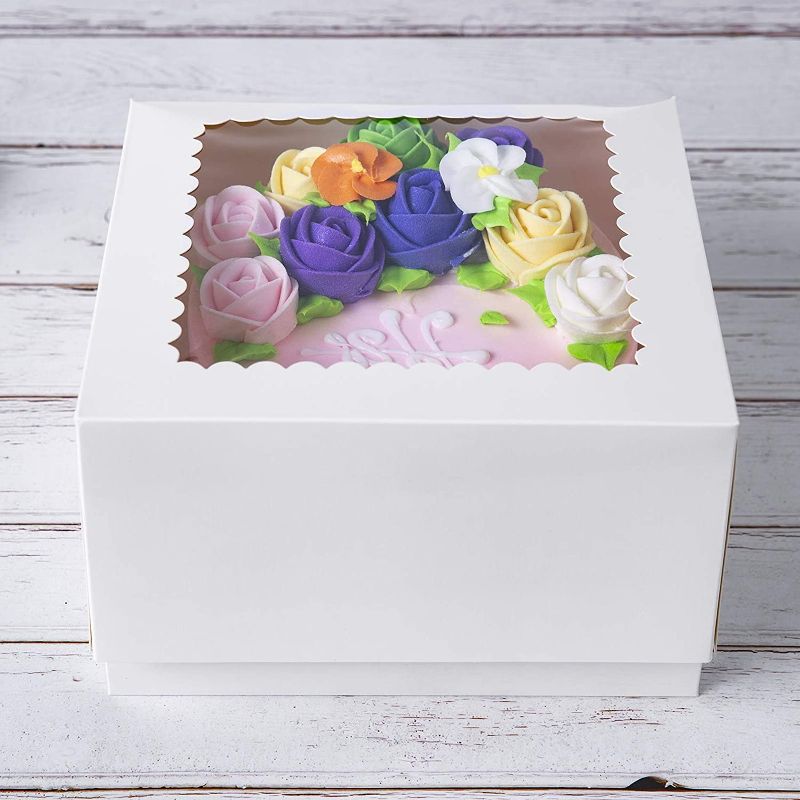 Photo 1 of [15PCS]CHERRY White Cake Boxes 8 X 8 X 4 inch,Kraft Paperboard Bakery Pie Box with Auto-Popup Window (Pack of 15)
