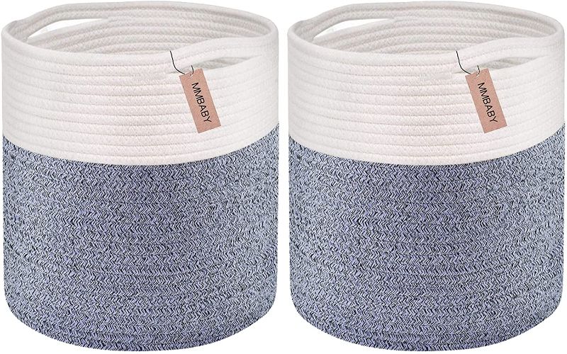 Photo 1 of 2 Pack Grey 12x12 Inch Woven Cotton Rope Storage Basket Storage Toy Baskets Hamper For Blanket Pot Plant Cover

