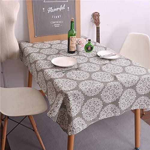 Photo 1 of  Printed Tablecloth Cotton Linen Spillproof Table Cover Washable for Kitchen Dining Room Party Home Restaurant, Picnic, Indoor and Outdoor Dining (Damascus, 55"x71")