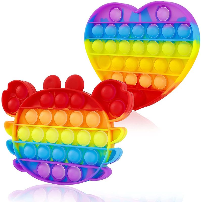 Photo 1 of 2 Pack Sensory Anxiety Bubble Push Toys for Decompression and Anxiety Relief Kids - Rainbow Heart and Crab