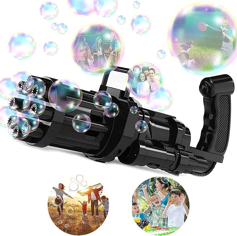 Photo 1 of Gatling Bubble Machine Bubble Gun 2021 Cool Toys Gift, 8-Holes Huge Amount Bubble Maker, Summer Outdoor Activities Toys for Boys and Girls (Black)
