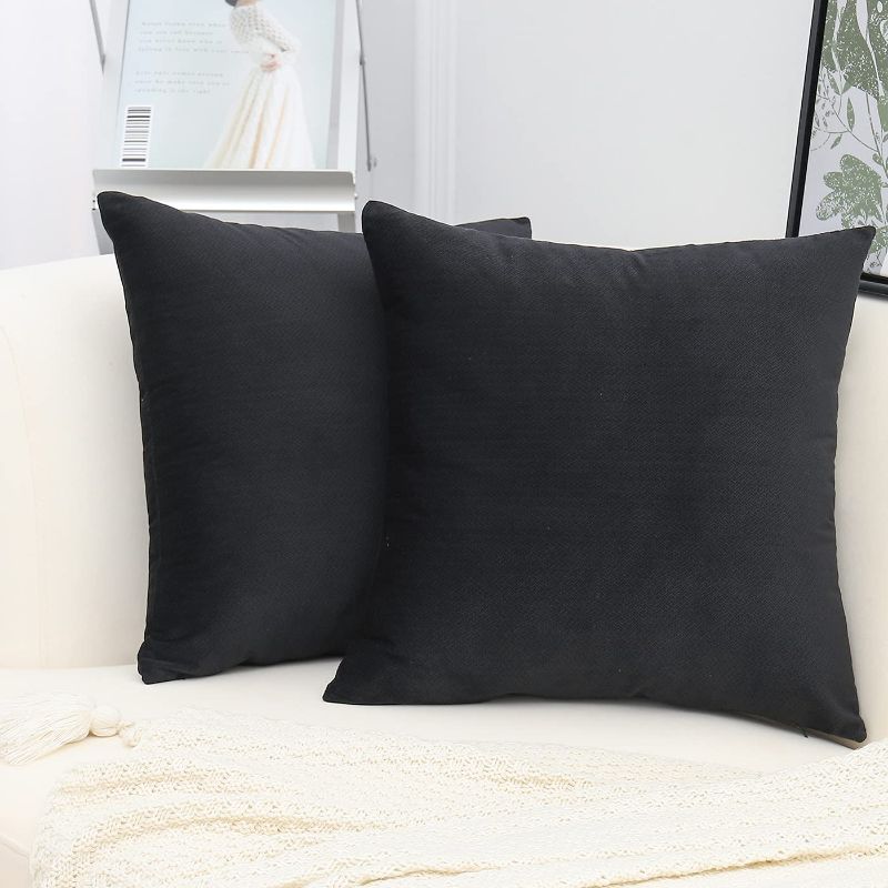 Photo 1 of  Pack of 2 Soft Velvet 18x18 Inches Geometry Jacquard Pattern Square Throw Pillow Covers 45X45cm Decorative Pillowcases Cushion for Couch Sofa Living Room Bedroom Car Black