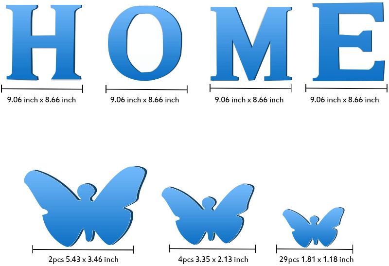 Photo 1 of 4 Pieces Home Sign Letters Acrylic Mirror Wall Decor Stickers 35 Pieces Butterfly 3D Mirror Wall Decal Family Farmhouse Wall Decor DIY Mirror Wall Mural Stickers for Home Living Room Bedroom Kitchen