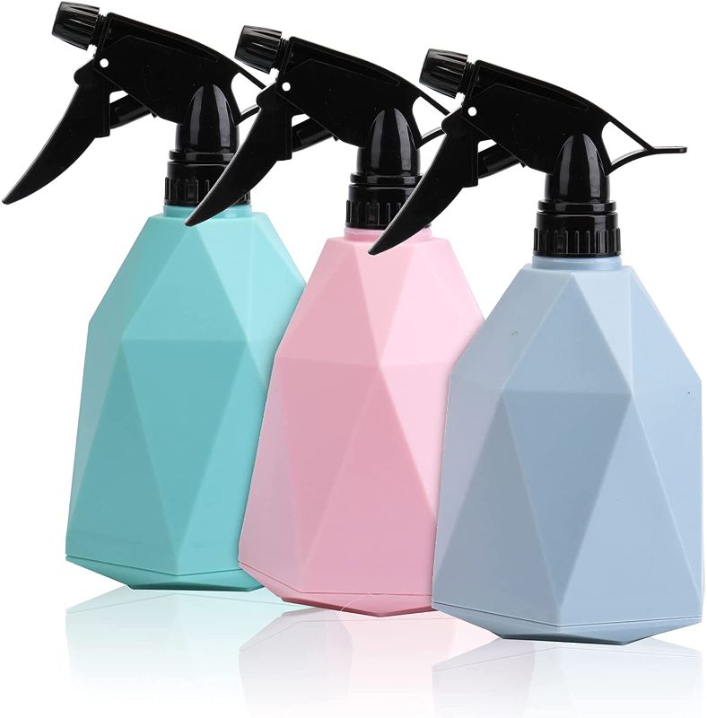 Photo 1 of  3 Pack Empty Plastic Spray Bottles - 20 oz Squirt Bottle and Water Spray Bottle with Adjustable Nozzle - Cute Spray Bottle for Hair Cleaning Solutions Essential Oil Plants (Pink, Green, Blue)
