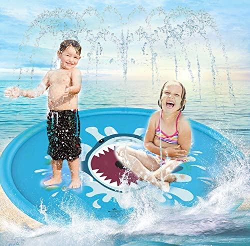 Photo 1 of 68" Inflatable Splash Sprinkler Pad for Kids Toddlers Dogs Outdoor Water Mat Toys Baby Infant Wading Swimming Pool for 1 -12 Year Old Girls Boys (Blue)
