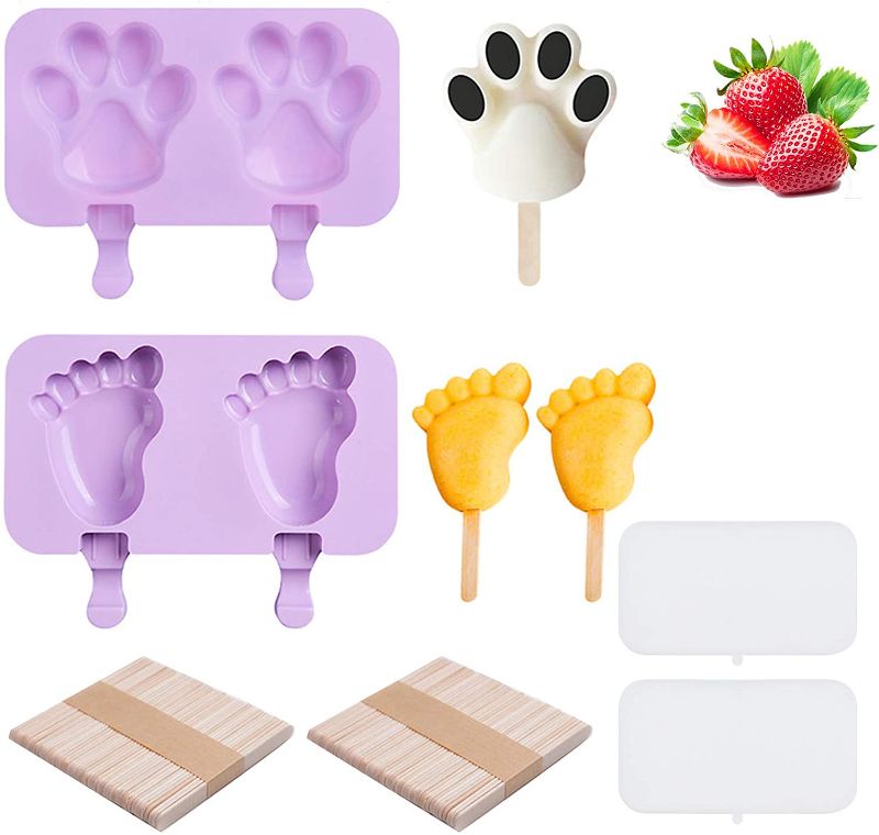 Photo 1 of 2 PCS Ice Pop Molds Silicone Popsicle Molds, Easy Release Reusable Ice Cream Molds, 2 Fresh Lids, 100 Wooden Sticks