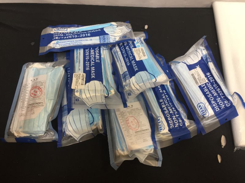 Photo 1 of  3-Layer Disposable Face Mask - Non Medical Mask Filters >95% of Particles - Elastic Ear Loop BAG LOT SOLD AS IS