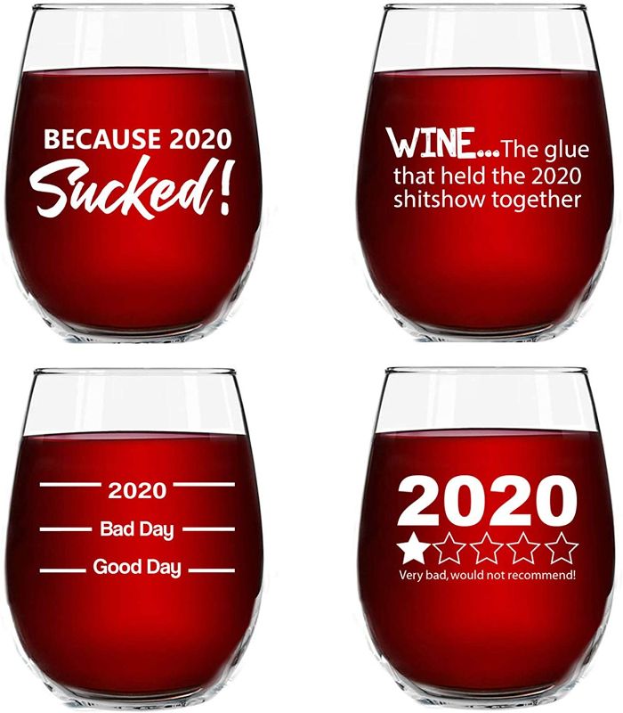 Photo 1 of 2020 Sucked Fun Stemless Wine Glasses 4 Pack - Hilarious Novelty Wine Glassware for Women - New Years Party, Event, Hosting Fun- Cute Quarantine 2020 Do Not Recommend Survival Gift
