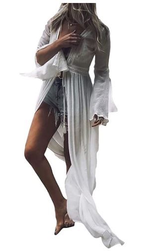 Photo 1 of WOMEN'S SEXY SHEER LONG BATHING SUIT COVER UPS KIMONO ROBES BEACH MAXI DRESS WHITE SIZE MEDIUM