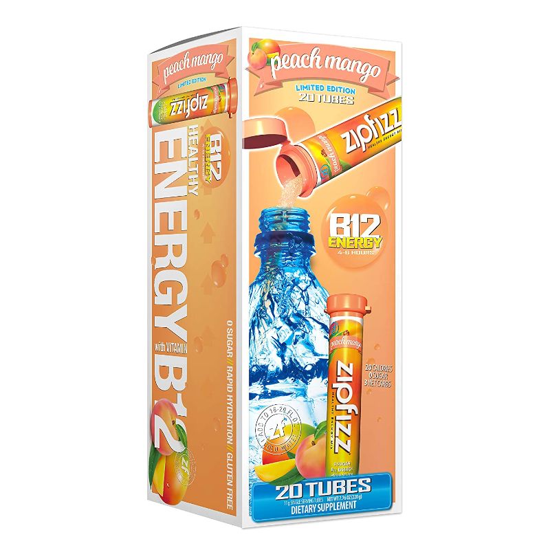 Photo 1 of Zipfizz Healthy Energy Drink Mix, Hydration with B12 and Multiple Vitamins, Peach Mango, 20 Count EXPIRES 1/2023
