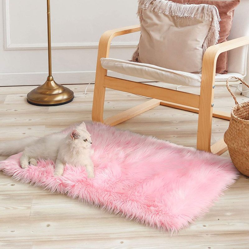 Photo 1 of  Ultra-Luxurious Fluffy Rectangle Area Rug,Soft and Thick Faux Fur Rug,Pink Rug Non-Slip,Small Rug for Bedroom Bedside Living Room,Fuzzy Rug,Shag Rug,2x3 Feet, Pink