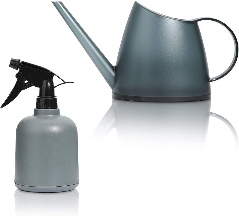 Photo 1 of  1.4L Watering Can Long Spout Plastic, Modern Water Can with Fine Mist Spray Bottle for Plants Indoor Outdoor Use, Garden Water Sprayer Bottle with Handle for Gardening and Cleaning (Grey)