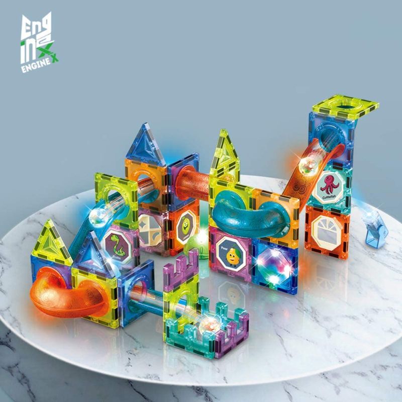 Photo 1 of EngineX 3D Magnet Marble Run-Speedy Magnetic Tiles Race Track! , STEM Toy Children Magnetic Tiles Building Set for Kids Boys Girls Age 3 4 5 6 7 8+ Year Old(75 pcs).
