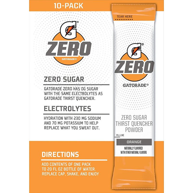 Photo 2 of 2 Gatorade Orange Zero Sugar Thirst Quencher Powder 10 CT & Gatorade G Zero Powder Packets Glacier Cherry 20oz 10ct
 3 PACK