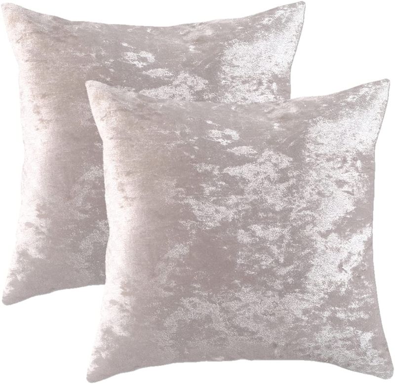 Photo 1 of 18x18 Soft Ice Crushed Velvet Throw Pillow Cover - Set of 2 White Square Decorative Cushion Pillow Case for Home Sofa Couch, Housewarming Gifts 2PACK
