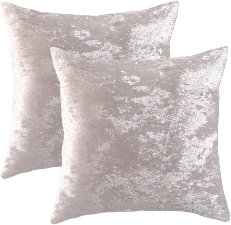 Photo 1 of 18x18 Soft Ice Crushed Velvet Throw Pillow Cover - Set of 2 White Square Decorative Cushion Pillow Case for Home Sofa Couch, Housewarming Gifts
