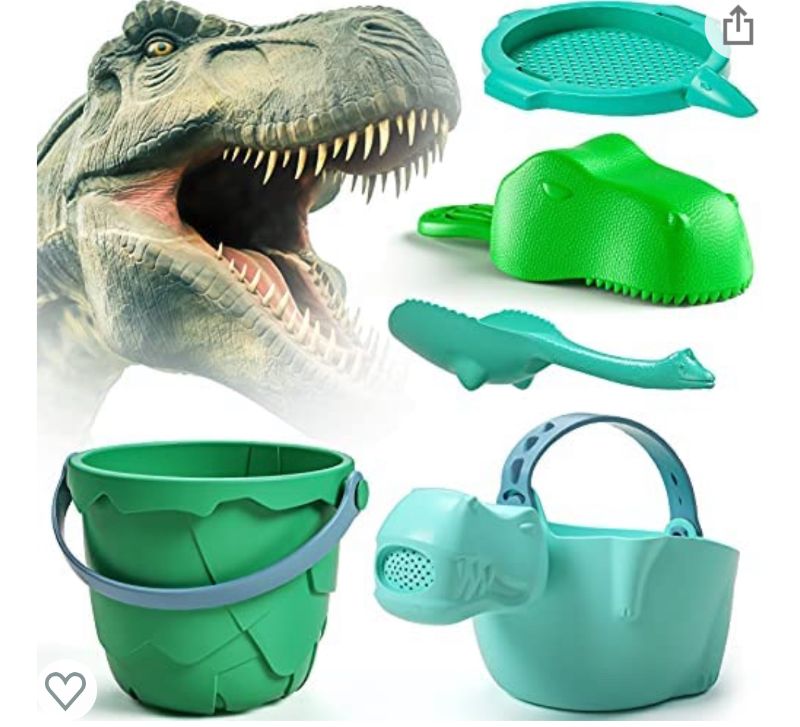 Photo 1 of Burgkidz Sand Toys Set for Kids, Toddlers Beach Toys Dinosaur Theme Series, Includes Sand Bucket Shovels Watering Can and Sand Sieve Toys for Beach