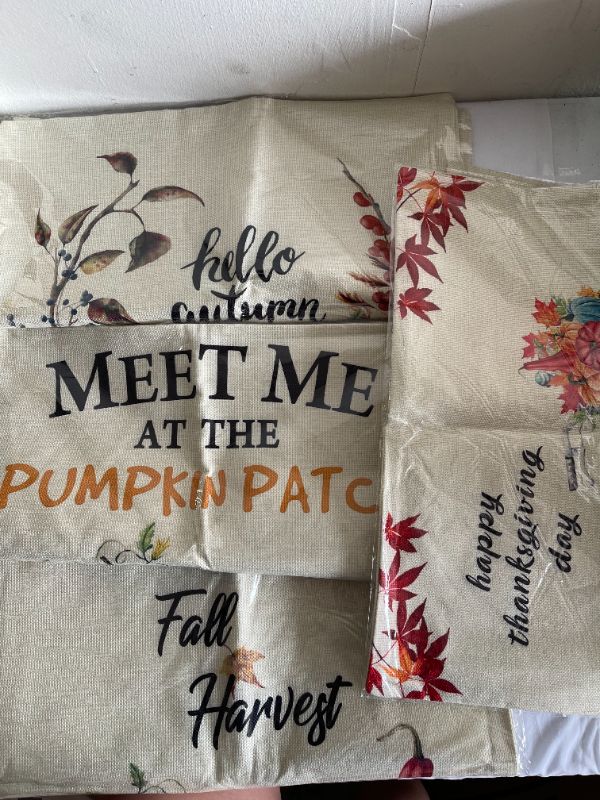 Photo 2 of Fall Pillow Covers 18x18 Set of 4, Fall Decorations for Home Farmhouse Autumn Decor Pillowcase Linen Pumpkin Thanksgiving Truck Cushion Case for Sofa Couch Bedroom Car Decorate