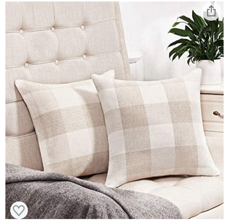 Photo 1 of Anickal Set of 2 Beige and White Buffalo Check Plaid Pillow Covers Farmhouse Rustic Decorative Square Throw Pillow Covers Cushion Case 18x18 Inch for Home Sofa Couch Decor