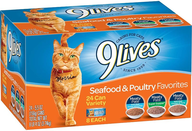 Photo 1 of 9 Lives Seafood & Poultry Favorites Wet Cat Food Variety (24 Pack), 5.5 Ounce