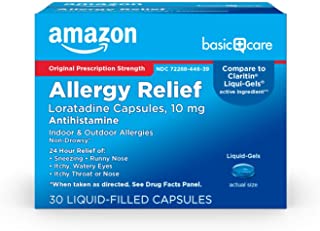Photo 1 of Amazon Basic Care Loratadine Capsules 10 mg, Antihistamine, 24 Hour Relief, Indoor & Outdoor Allergy Symptoms, 30 Count
BB 02/2022