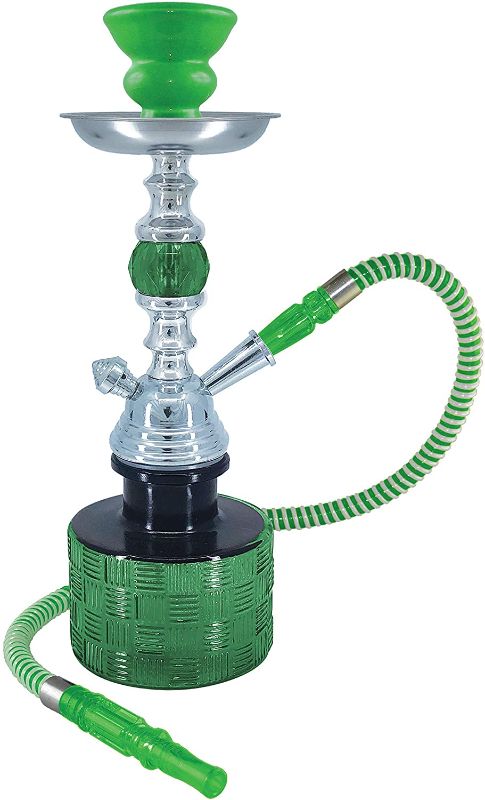 Photo 1 of 13 Inches Ripple Complete Hookah Set, Modern 1 Hose Hookah Kit with Hookah Accessories - Green Hookah Set