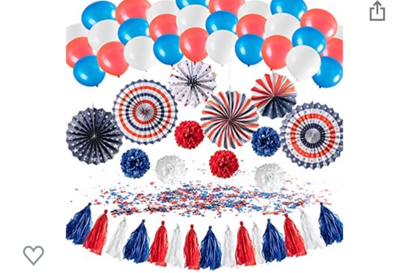 Photo 1 of 58 Pcs Patriotic Party Decorations - American Flag Party Supplies, Included Paper Fans, Balloons, Star Confetti, Pom Poms, Tissue Paper Tassel Garland for 4th July Independence Day Decoration