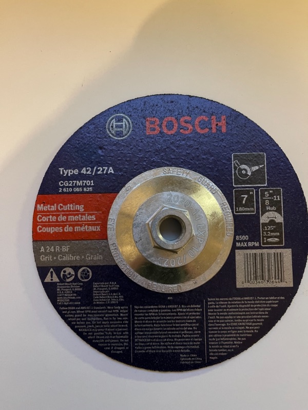 Photo 2 of BOSCH CG27M701 7 In. 1/8 In. 5/8-11 In. Arbor Type 27 24 Grit Light Grinding/Metal Cutting Abrasive Wheel