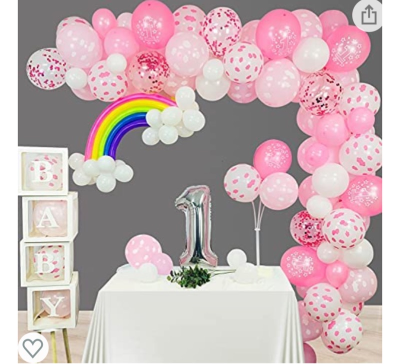 Photo 1 of 1st Birthday Decorations for Girls 102 PCS, Pink Happy Birthday Balloons Garland Arch Kit Number 1 Silver Foil Mylar Balloon, Colorful Long Balloons for Rainbow Party By SWEETSMILE