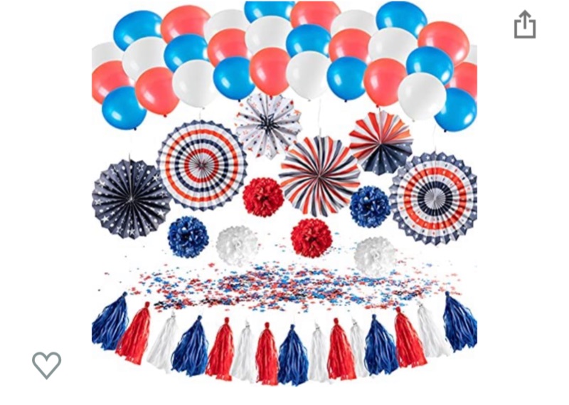 Photo 1 of 58 Pcs Patriotic Party Decorations - American Flag Party Supplies, Included Paper Fans, Balloons, Star Confetti, Pom Poms, Tissue Paper Tassel Garland for 4th July Independence Day Decoration