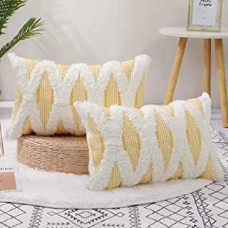 Photo 1 of 2 Pack Modern Boho Decorative Lumbar Throw Pillow Covers 12x20 Inch Tribal Tufted Hand Woven Pillowcase Square Pillow Sham