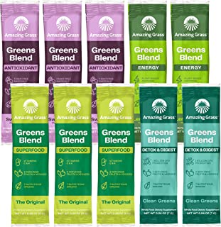 Photo 1 of Amazing Grass Greens Blend Variety Pack (10 Single Serve packets): Greens Blend Powder with Spirulina, Chlorella, Beet Root Powder, Digestive Enzymes & Probiotics
10 Count (Pack of 1)