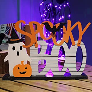 Photo 1 of Adroiteet Halloween Decorations Tabletop Boo Ghost Pumpkin Signs, 13.5" x 9.5" Wooden Metal Trick or Treat Party Table Centerpieces for