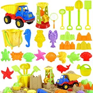 Photo 1 of Beach Toys Sand Toys Set - 30 pcs Sandbox Toys for Kids 3-10 with Water Wheel, Big Truck, Bucket, Watering Can, Shovel Tool Kit,