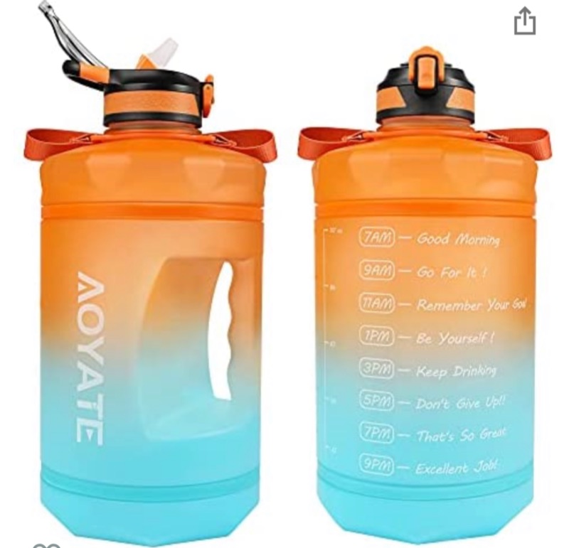 Photo 1 of 1 Gallon /128 OZ Motivational Water Bottle with Time Marker & Straw, Leakproof Large Water Jugs with Handle, [Wide Mouth] Tritan BPA Free Sports Water Bottle for Fitness Gym Outdoor Sports (Orange/Blue Gradient)