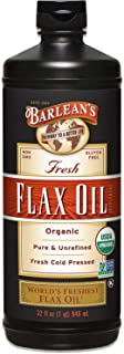 Photo 1 of Barlean's Fresh Flaxseed Oil from Cold Pressed Flax Seeds - 7,640mg ALA Omega 3 Fatty Acids for Improving Heart Health - Vegan, USDA Organic, Non-GMO, Gluten Free - 32-Ounce
32 Fl Oz (Pack of 1)