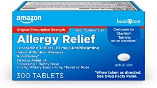 Photo 1 of Amazon Basic Care Allergy Relief Loratadine Tablets 10 mg, Antihistamine, Allergy Medicine for 24 Hour Allergy Relief