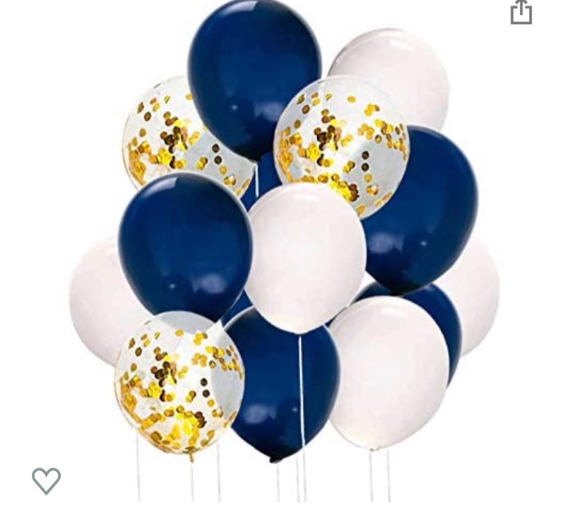 Photo 1 of 50 Pcs 12 Inches Navy Blue Gold and White Balloons, Gold Confetti Balloons, Helium Balloons for Birthday Party Decorations Navy Blue Graduation Decorations