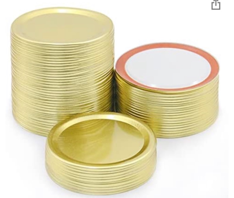 Photo 1 of 100 Pcs Wide Mouth Mason Jar Lids, Canning Lids for Ball, Kerr Jars - Leak Proof Split-Type Lids with Seals Rings(3.38in Lids) (Gold)