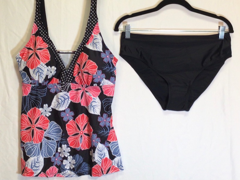 Photo 1 of Women's Two Piece Tankini-Red, Blue and Black Floral Top Black Bottom- Size 12