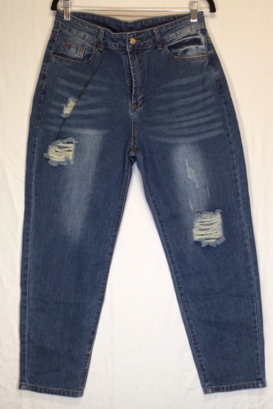 Photo 1 of Women's Blue Denim Jeans-Distressed Ripped-Size Large