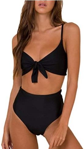 Photo 1 of Blooming Jelly Womens High Waisted Bikini Set Tie Knot High Rise Two Piece Swimsuits Bathing Suits- Black- Size Large