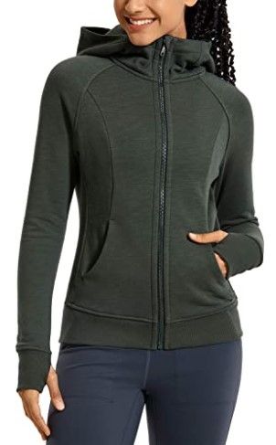 Photo 1 of CRZ YOGA Women's Cotton Hoodies Sport Workout Full Zip Hooded Jackets Sweatshirt- Color Olive- Size Small