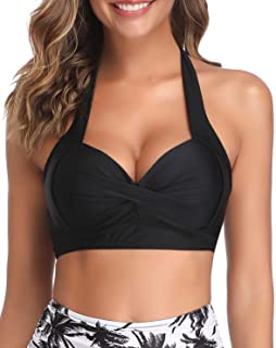 Photo 1 of Women's Two Piece Swimsuit Bikini by Velice-Halter Top and Back Enclosure-High Waist Bottom- Black-Size XLarge